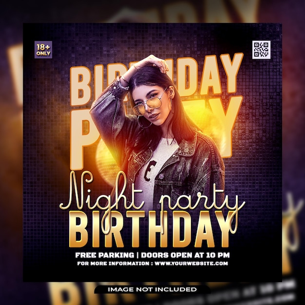 PSD birthday night party flyer social media post and web banner