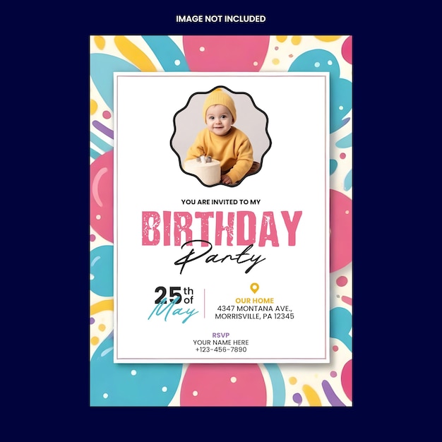 birthday part invitation card design with photo fully editable