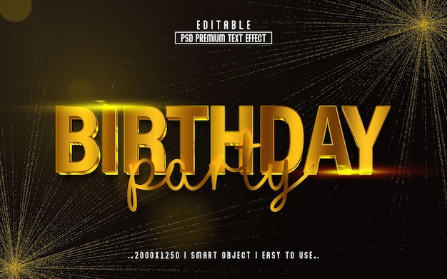 Birthday party 3d editable text effect psd with  premium background