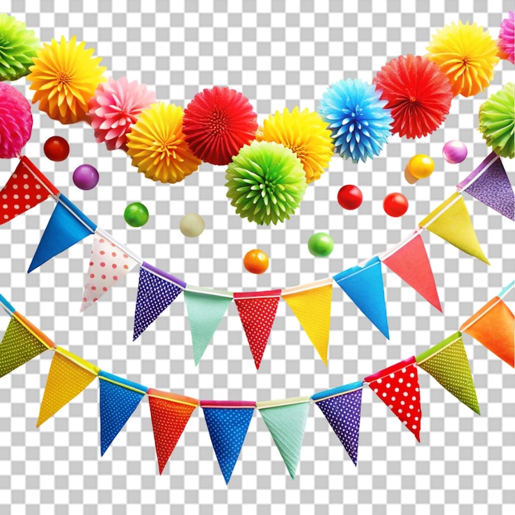 PSD birthday party and carnival garland decoration on transparent background