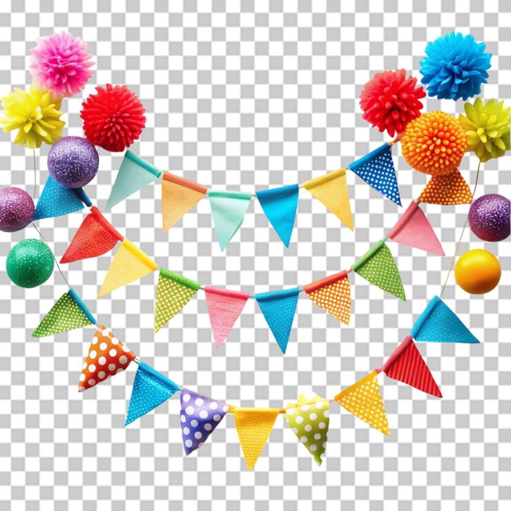 PSD birthday party and carnival garland decoration on transparent background