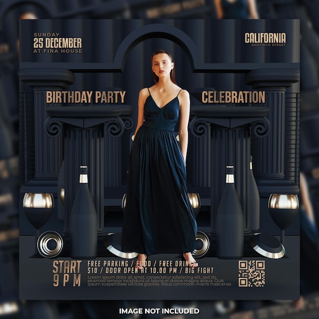 PSD birthday party celebration flyer social media post template