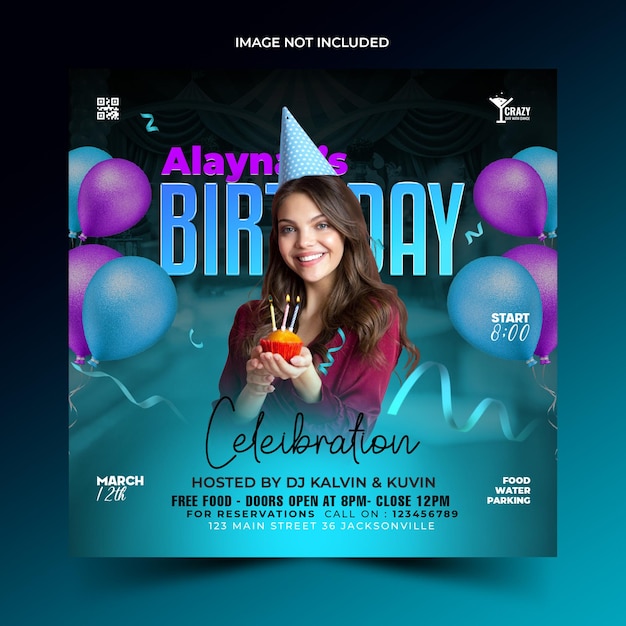 PSD birthday party celebration purple cyan party psd flyer design template