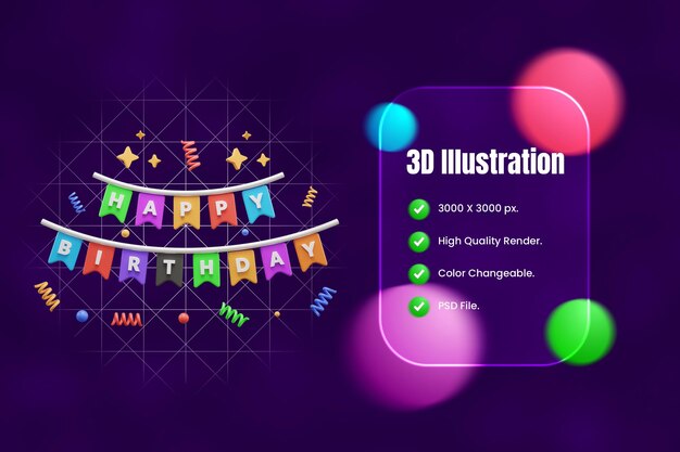 PSD 3d-икона флага вечеринки на день рождения или party garland 3d-икона или bunting flag 3d-икона