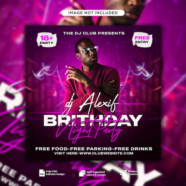 Birthday party flyer social media post web banner template