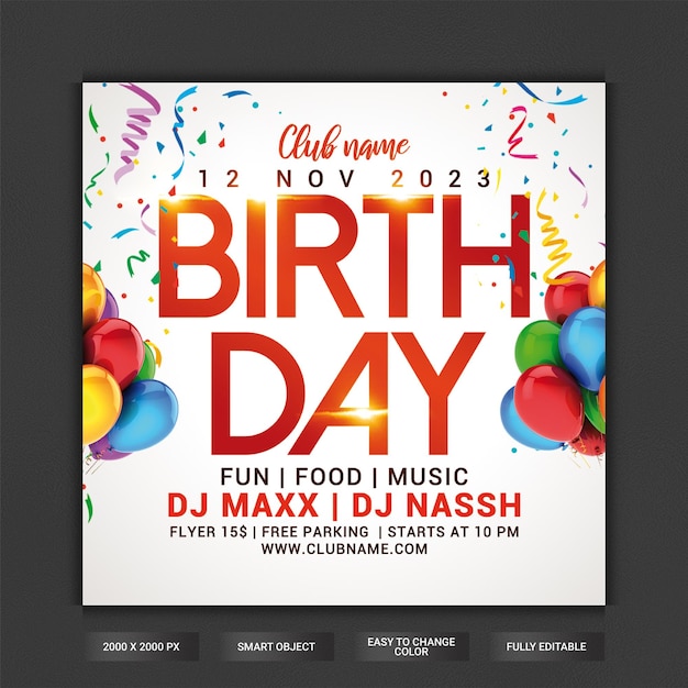 PSD birthday party flyer