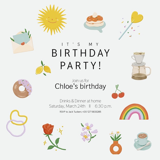 생일 파티 인스타그램 포스트 템플릿 편집 가능한 텍스트 psd