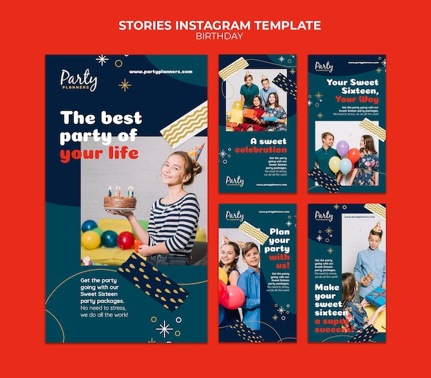 PSD storie di instagram di festa di compleanno