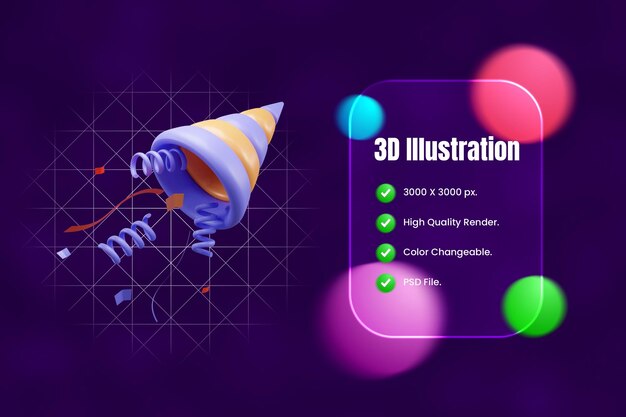 PSD バースデーパーティーのポッパーコンフェティ3dアイコンまたはパーティーのポッパーとコンフェティ3dアイコンまたは祝いのポッパーc