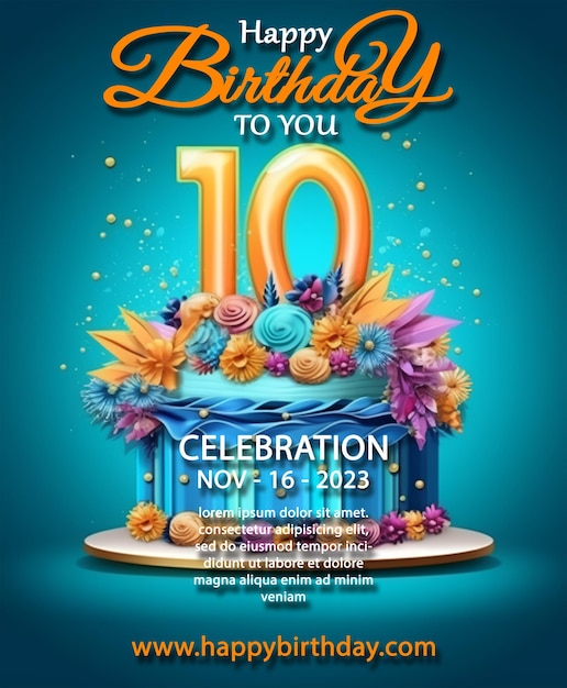 PSD birthday poster with number 10