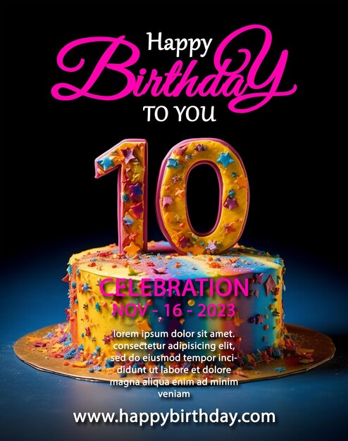 PSD birthday poster with number 10