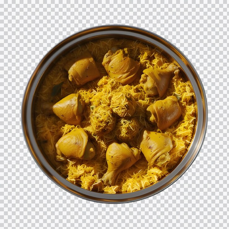 PSD 片隔離的雞肉片的比利亞尼碗
