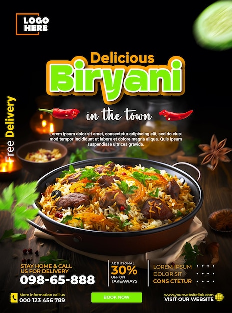 PSD biryani menu social media design template