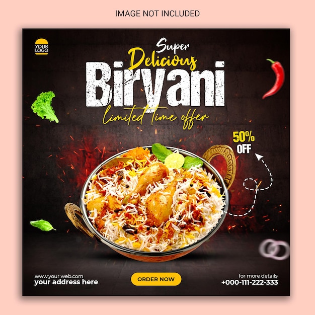 Biryani sjabloon voor sociale media-banners.