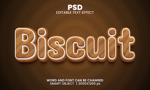 PSD biscuit 3d bewerkbare photoshop teksteffectstijl met achtergrond