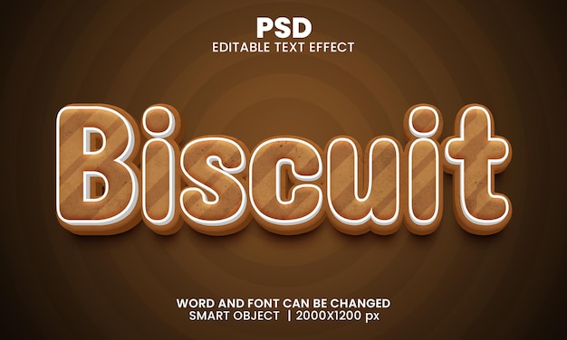 Biscuit 3d bewerkbare photoshop teksteffectstijl met achtergrond