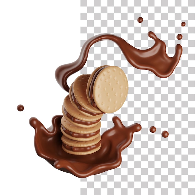 Biscuit or cookie stack chocolate solash with clipping path , 3D Rendering, 3D illustration pr