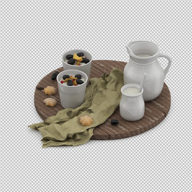 PSD biscuits with milk 3d isolated render