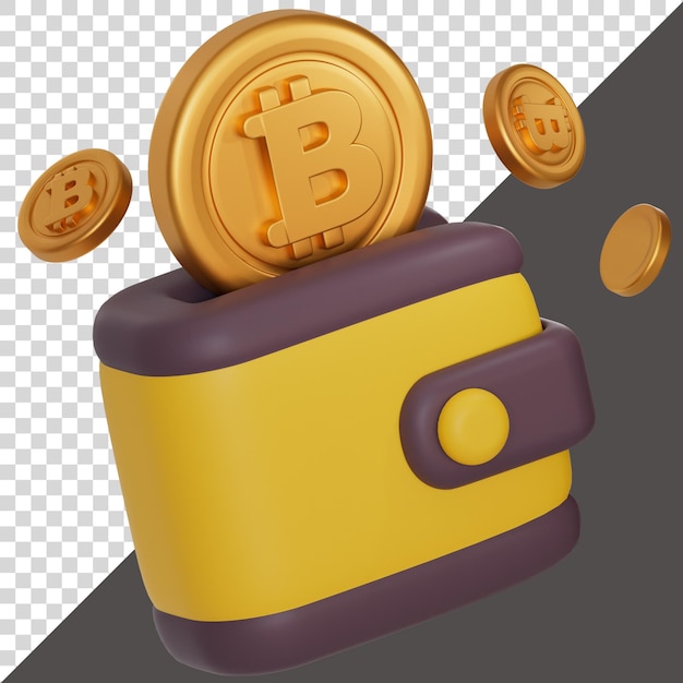 Биткойн и крипто-кошелек 3d-рендеринг