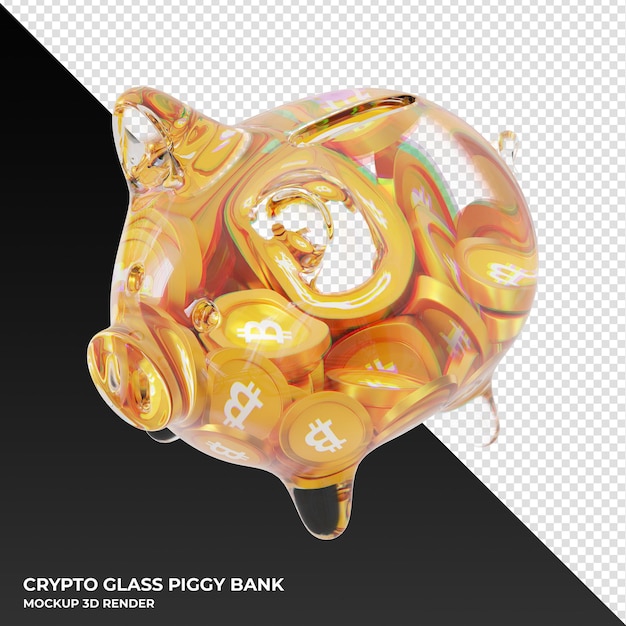 Bitcoin BTC Glass spaarvarken met cryptomunten 3d illustratie