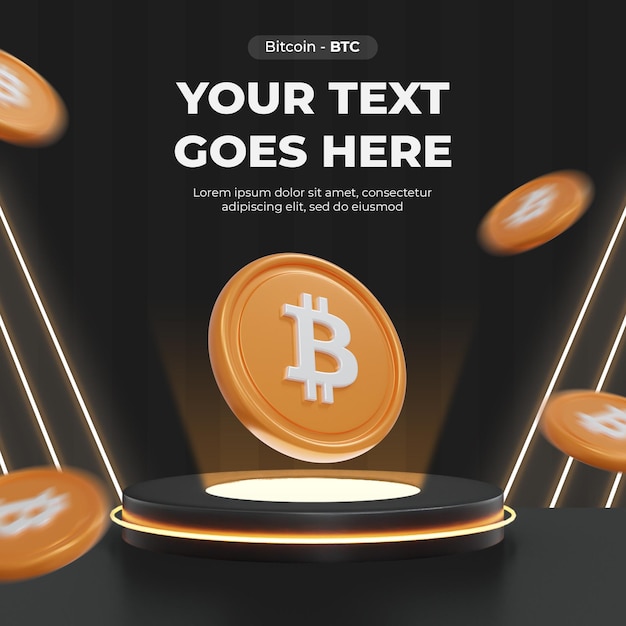 Bitcoin BTC kripto para birimi madeni para 3d renderleme