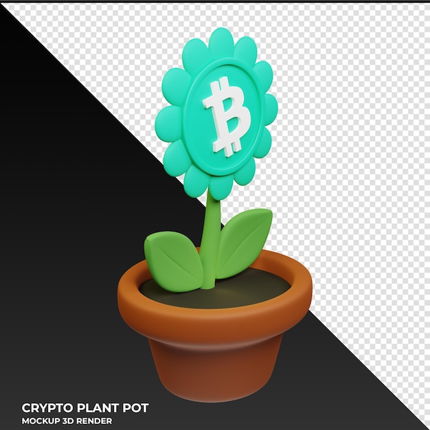 PSD illustrazione 3d di bitcoin cash bch crypto plant pot