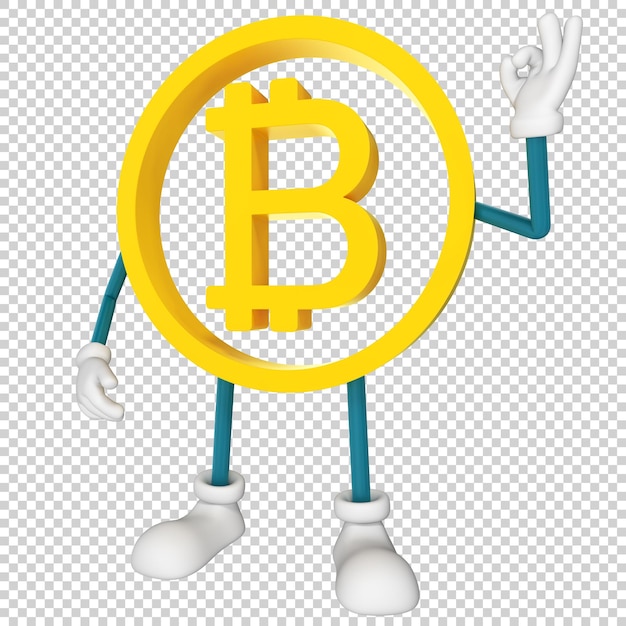 PSD bitcoin character ok 3d rendering