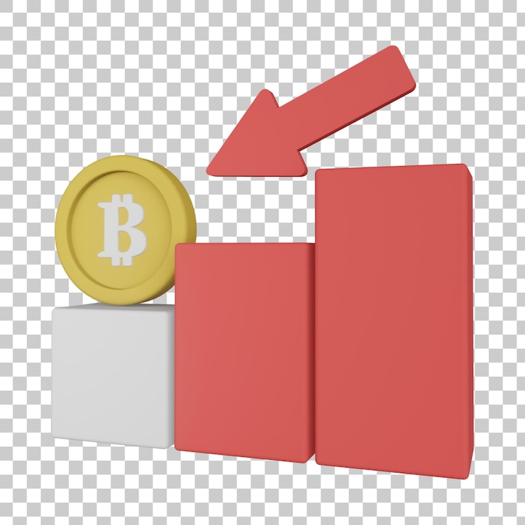 PSD bitcoin chart down 3d illustration