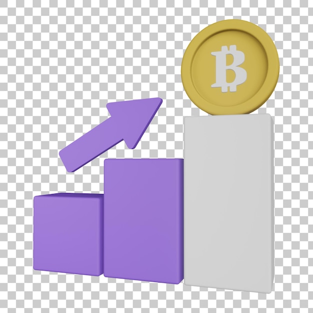 PSD bitcoin chart up 3d illustration