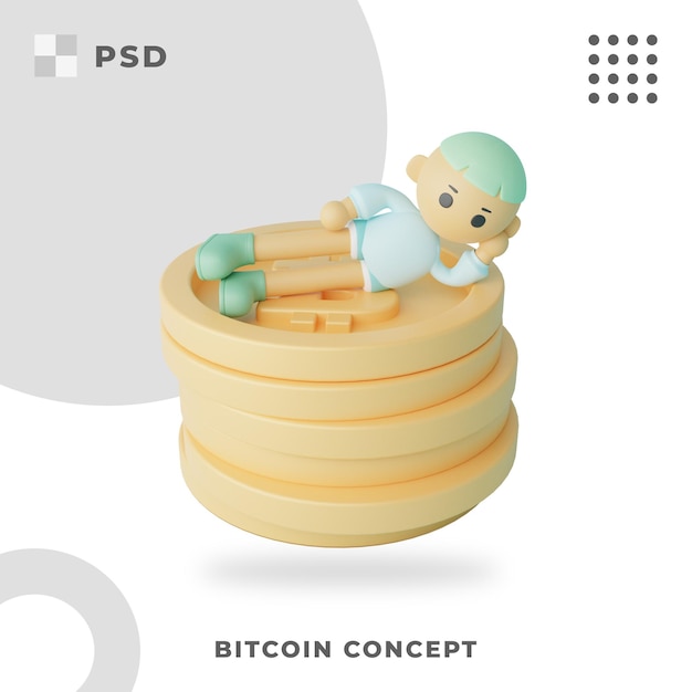 PSD illustrazione 3d del concetto di bitcoin