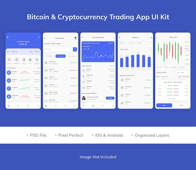 Kit interfaccia utente dell'app per il trading di criptovalute bitcoin