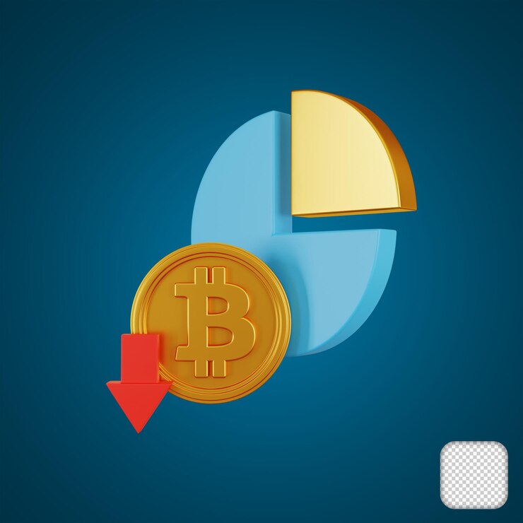 PSD bitcoin decrease pie chart 3d illustration