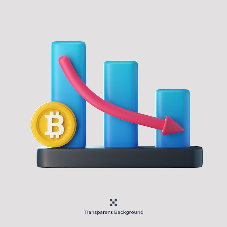 PSD bitcoin down 3d icon illustration
