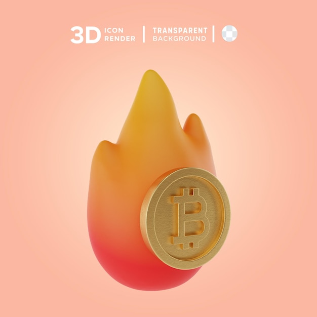 PSD bitcoin fire up 3d illustratie rendering 3d icoon gekleurd geïsoleerd