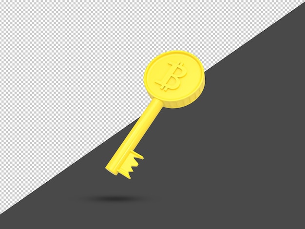 Bitcoin gouden sleutel 3d-pictogram een gouden sleutel met bitcoin-teken concept van financieel succes 3d rendered