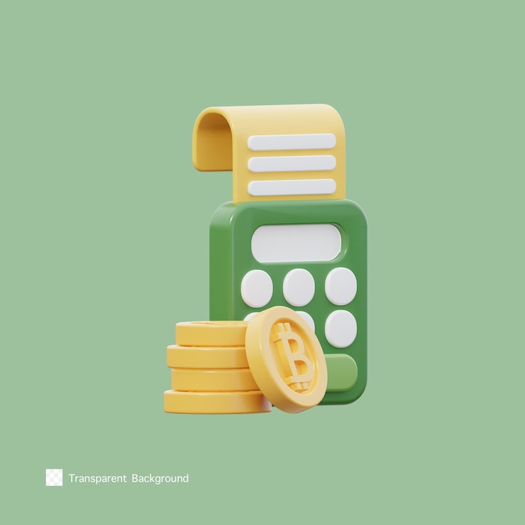 PSD bitcoin hesaplama simgesi 3 boyutlu render çizimi