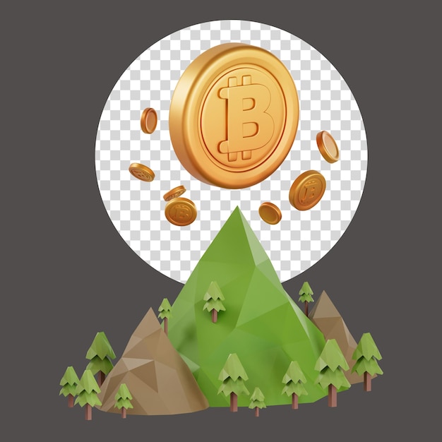 PSD bitcoin on the hill 3d rendering