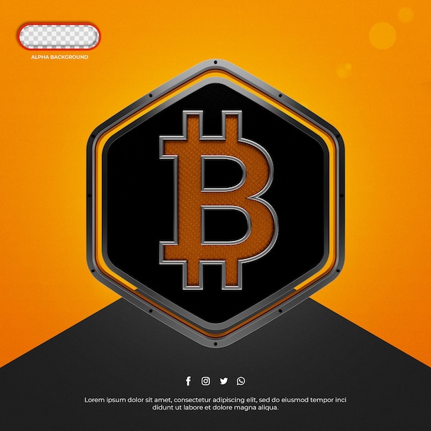 Биткойн значок 3D визуализации