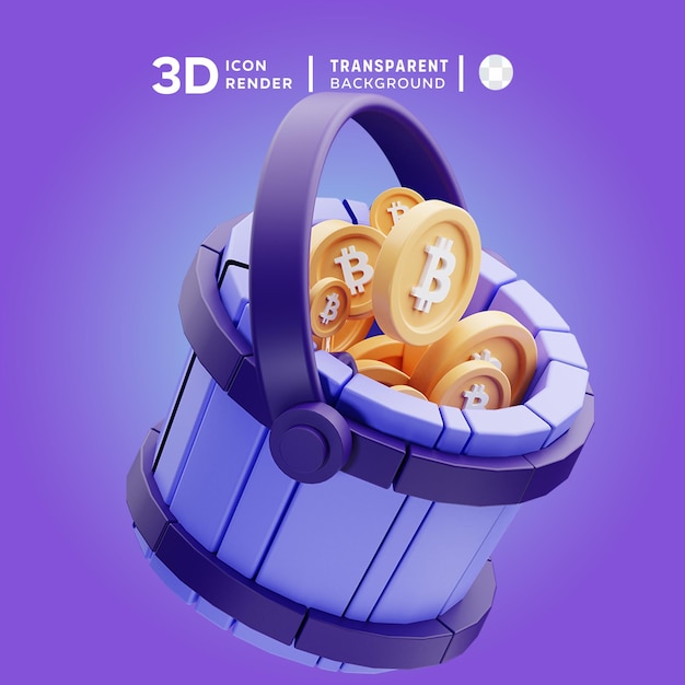 Биткойн в ведрах 3d иллюстрация рендеринга