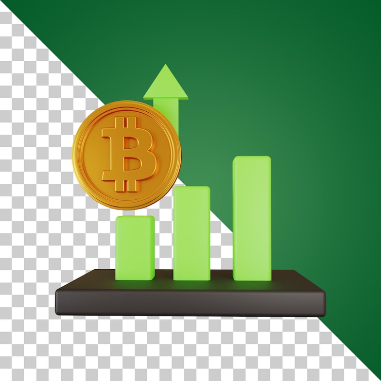 PSD bitcoin increase graph 3d rendering