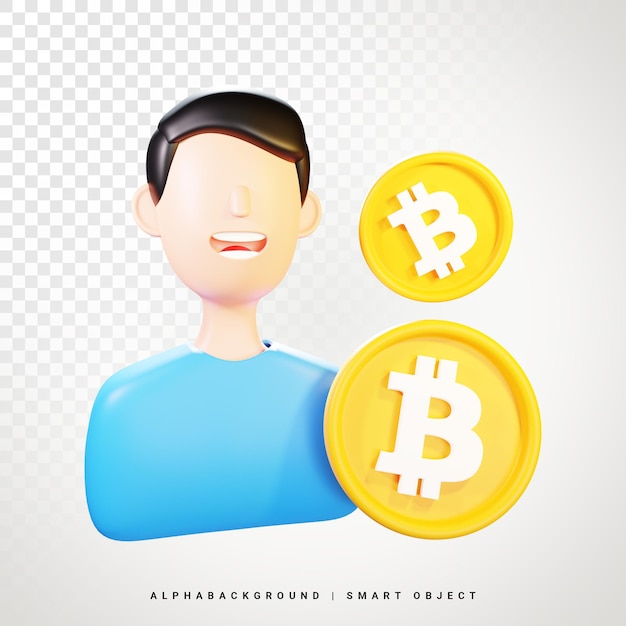 Illustrazione dell'icona 3d dell'investitore bitcoin