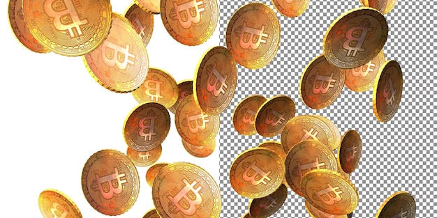 Bitcoin kryptowaluta złota moneta. Przezroczyste tło