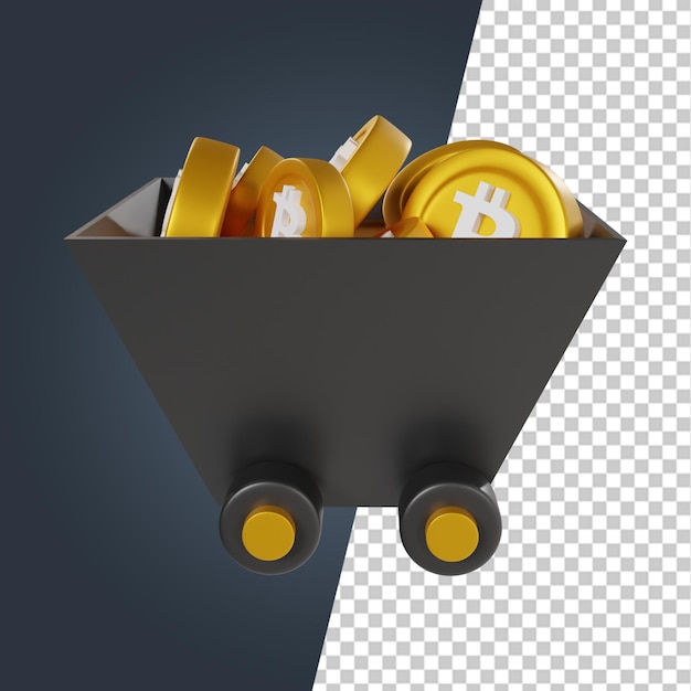 Bitcoin mijnbouw 3d render clipart pictogram