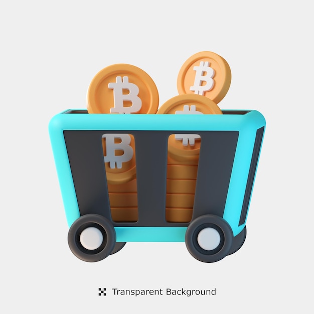 PSD bitcoin mijnbouw kar 3d pictogram illustratie