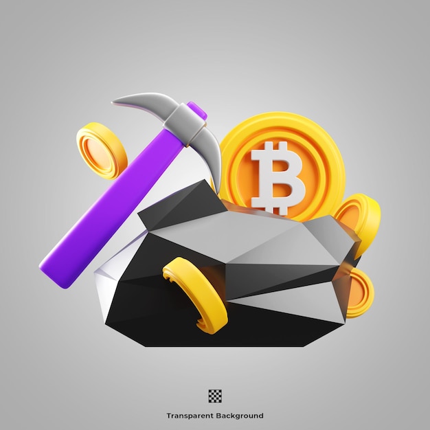 PSD bitcoin mining 3d icona illustrazione