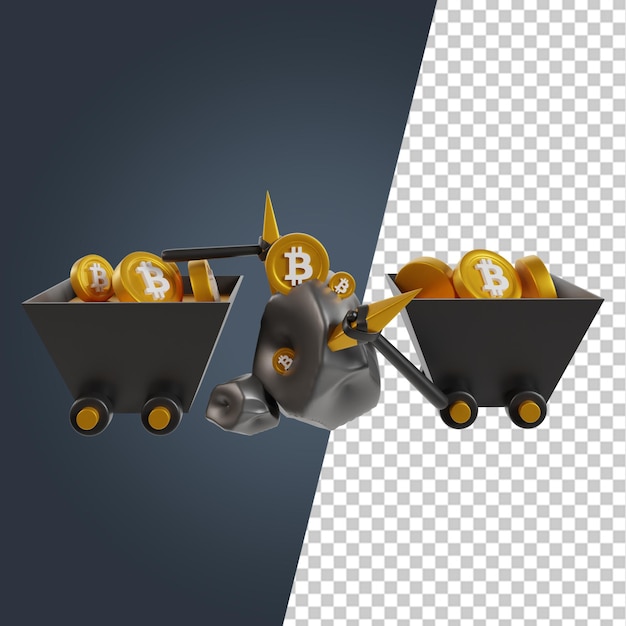 Bitcoin mining 3d render clipart icon