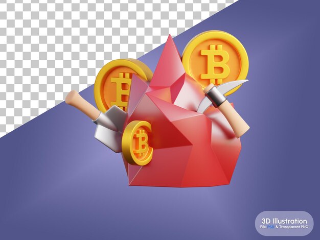 Bitcoin mining of cryptocurrency bitcoin 3d illustration