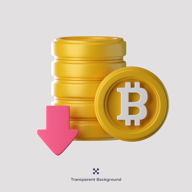 Bitcoin omlaag 3d pictogramillustratie