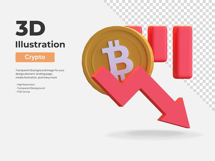 PSD bitcoin price bearish market crash 3d icon illustration