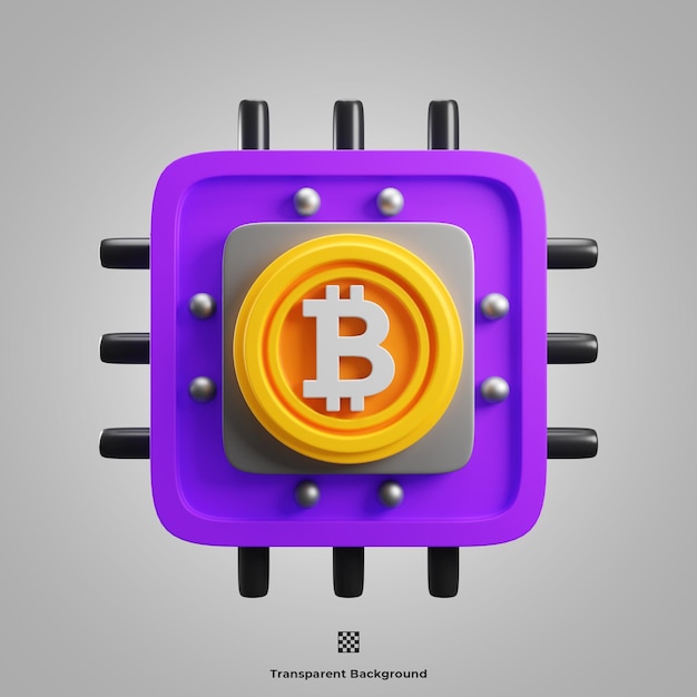 Illustrazione dell'icona 3d del processore bitcoin